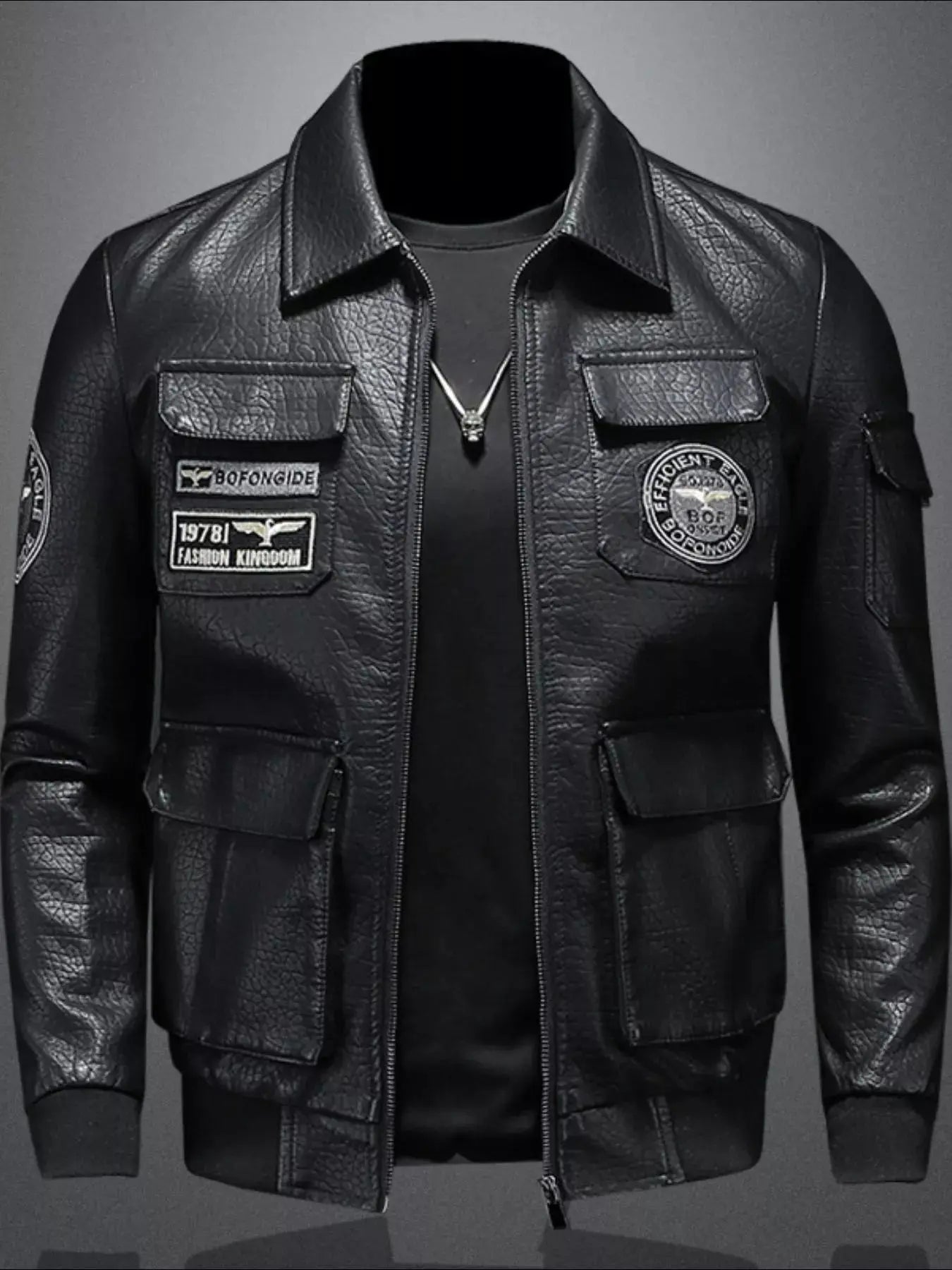 Trendsi Plus Size Leather Bomber Men's Outerwear Jacket ToughWear by Trendsi