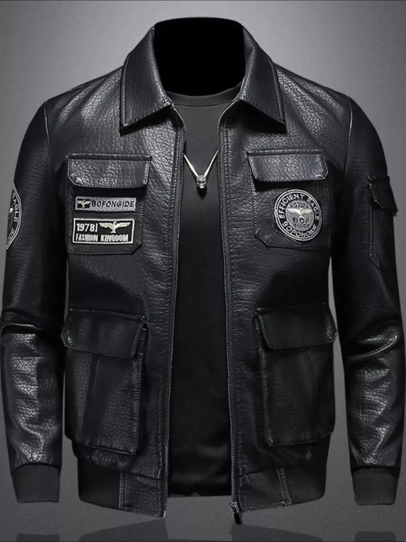 Trendsi Plus Size Leather Bomber Men's Outerwear Jacket ToughWear by Trendsi