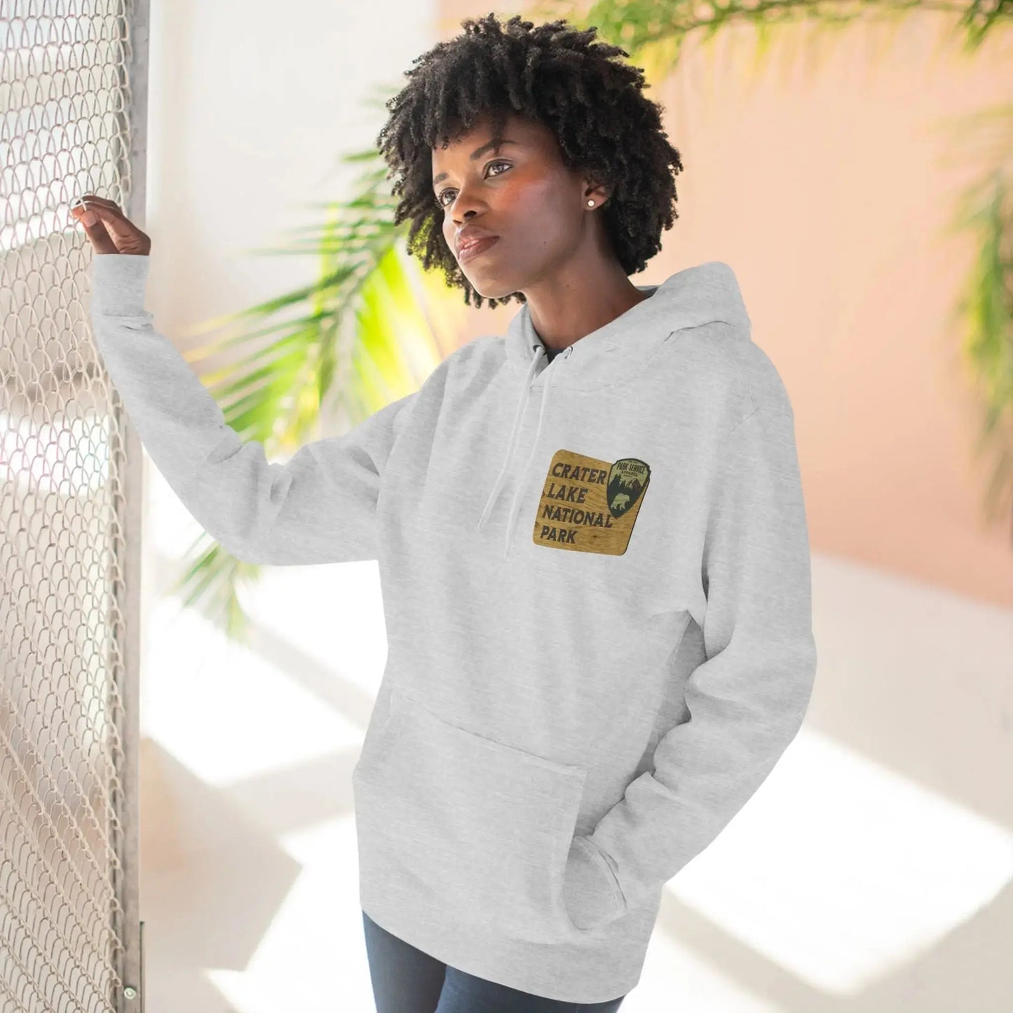 Crater Lake National Park Unisex Fit Fleece Hoodie Scenic View Graphic Wooden Mountain Sign Park Service Apparel