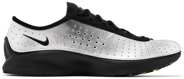 Nike Air Superfly 'Metallic Silver' women's sneakers with perforated silver leather and black details.