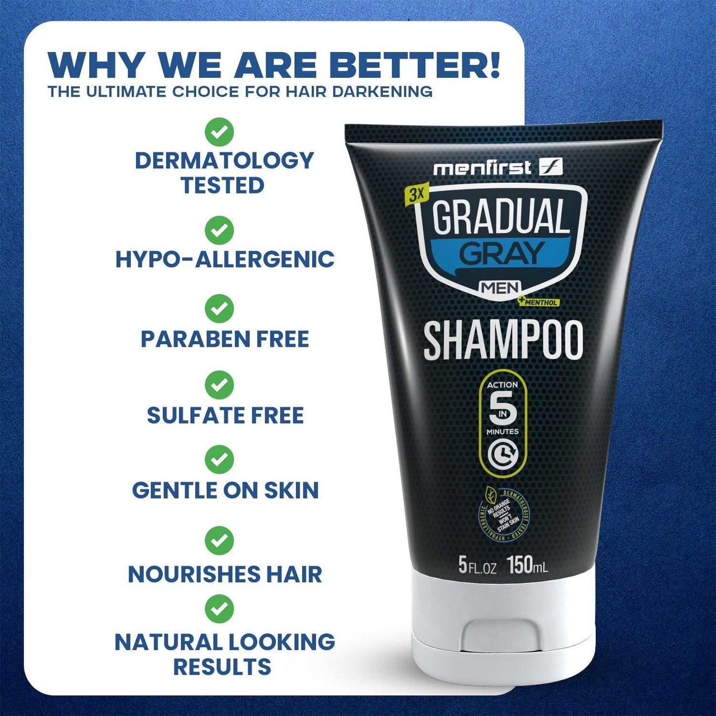 Menfirst Gradual Gray - 3-in-1 Shampoo - Natural Darkening Formula - 3 Pack - 5 Oz Each - MENLL