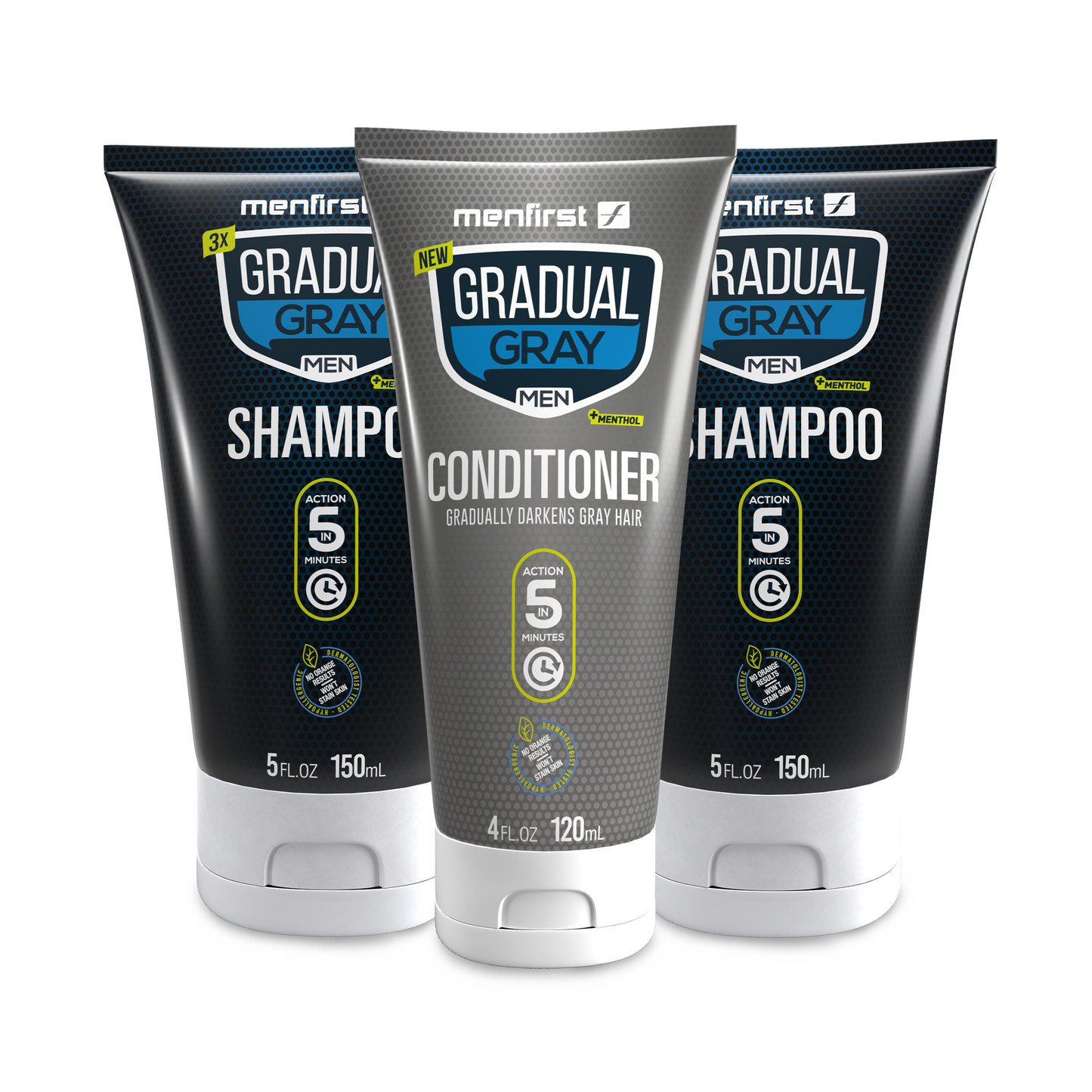 Menfirst Gradual Gray - Good bye Gray Hair - 3-in-1 Shampoo x2 & Conditioner - 3 Pack Bundle - MENLL