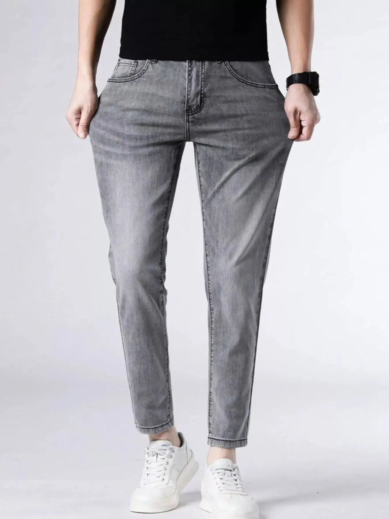 Trendsi Slim-Fit Jeans Men's Casual Washed Denim Modern Jeans by Trendsi