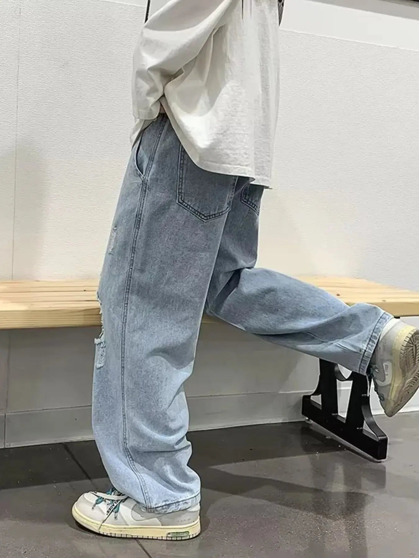 Trendsi Distressed Plus Size Men's Wide Leg Jeans - Comfortable Fit by Trendsi