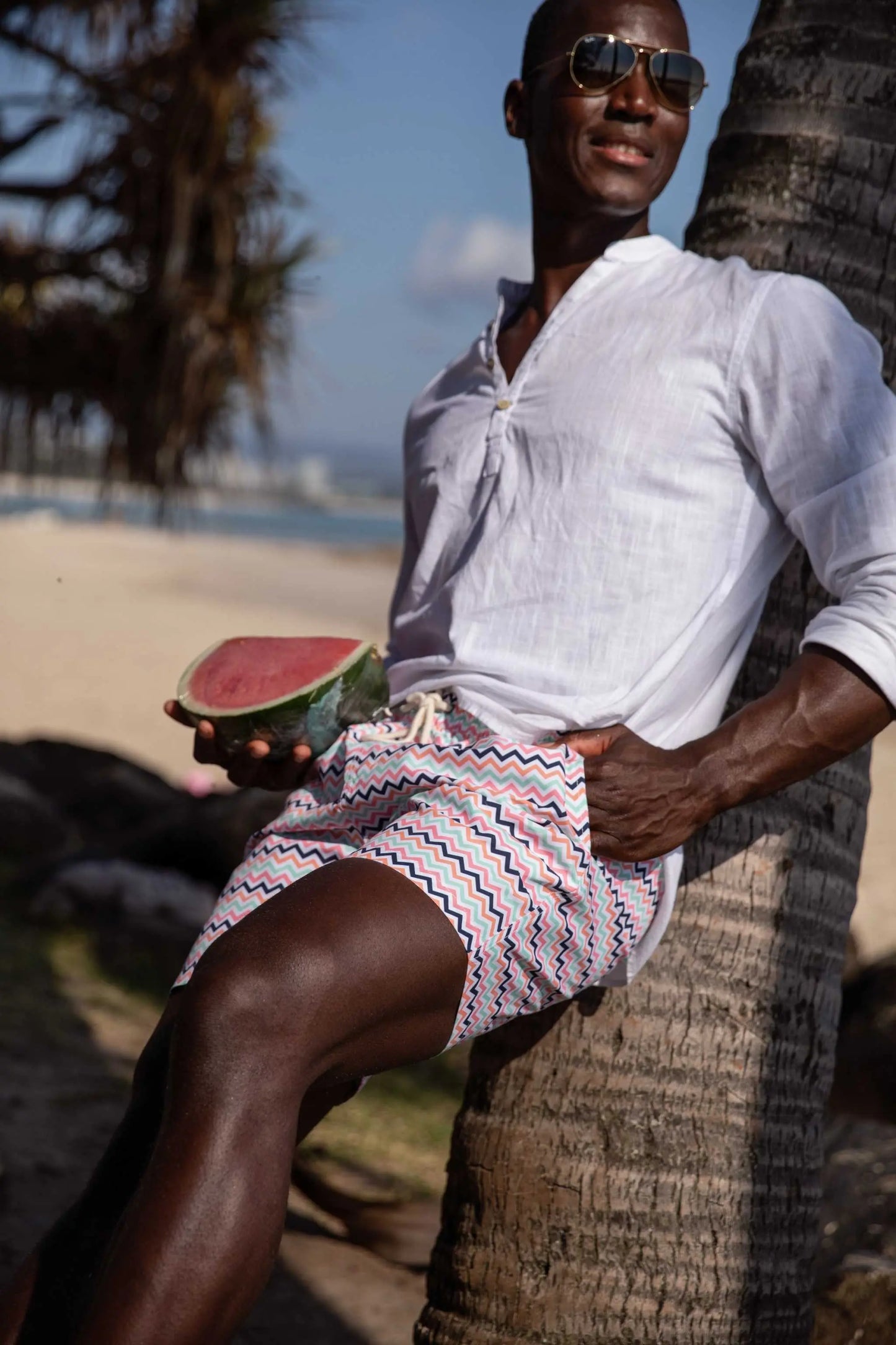 Arqutype Multicolor Zigzag Men's Cancun Swim Shorts Quick-Dry Beachwear by Arqutype