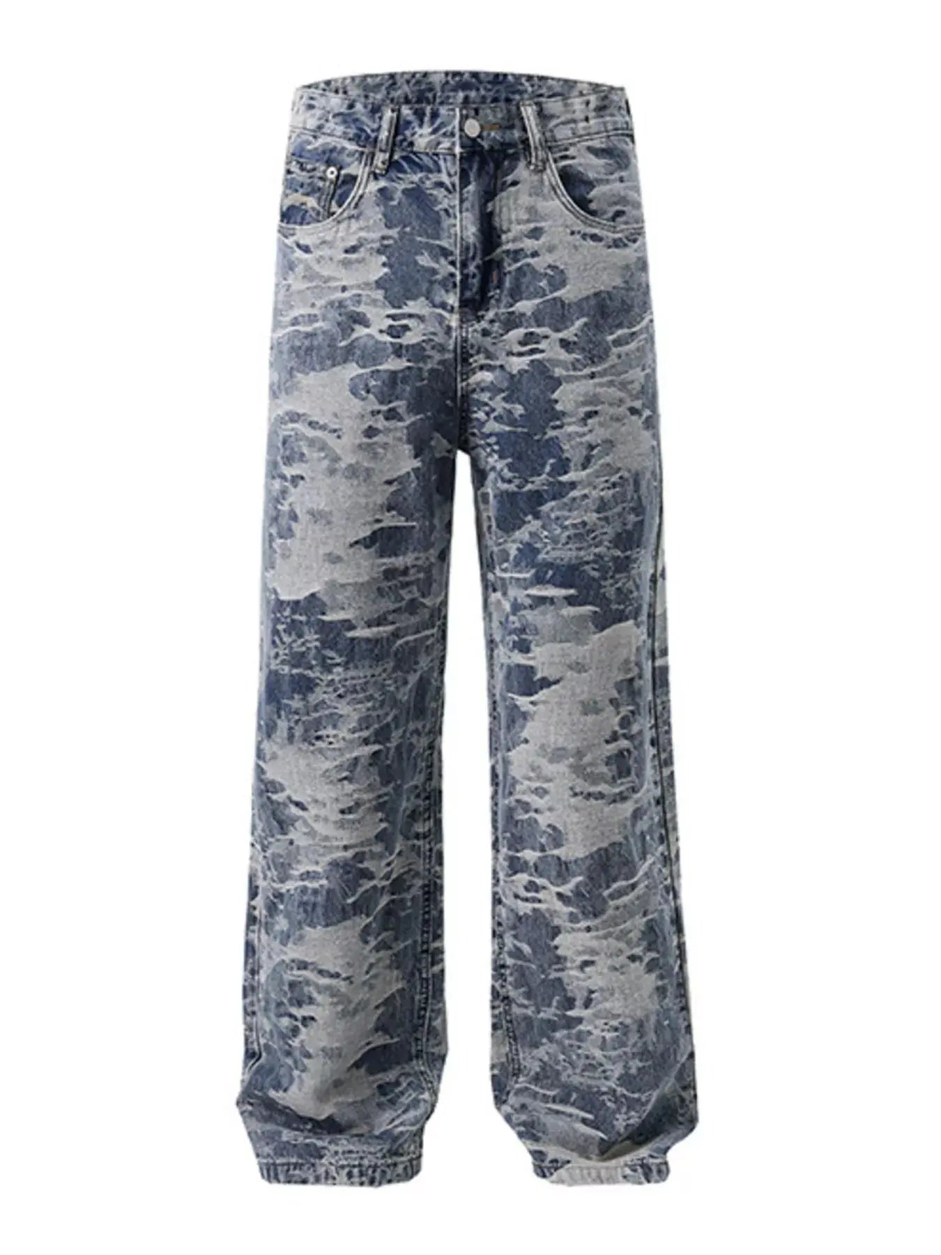 Trendsi Washed Denim Jeans Men's Wide Leg Relaxed Fit Denim Pants by Trendsi