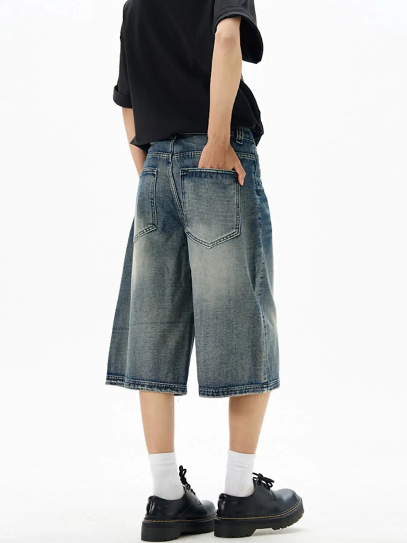 Trendsi Washed Denim Shorts Men's Casual Wide-Leg Summer Shorts by Trendsi