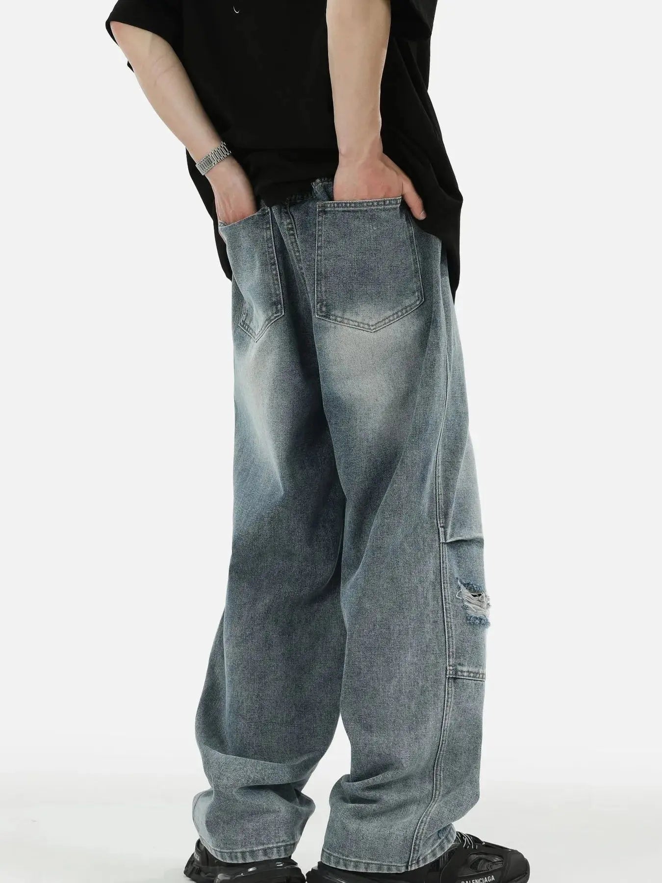 Trendsi Plus Size Distressed Jeans Men's Wide-Leg Trendy Fit Comfort Denim by Trendsi