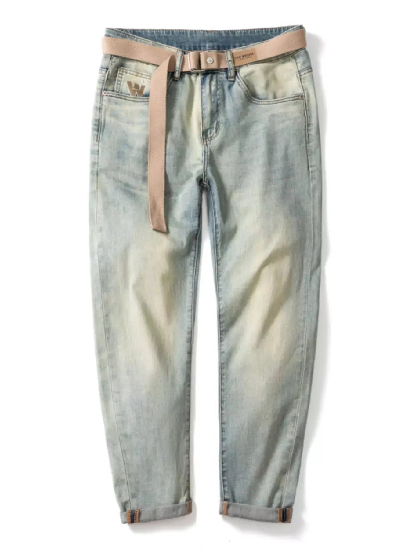 Trendsi Vintage Wash Jeans Men's Casual Denim Cropped Fit Tapered Jeans by Trendsi