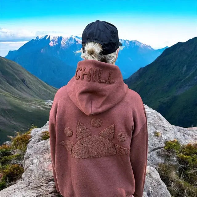 MENLL Zen Zip Hoodie Men's Casual Brown Chenille Applique Comfort by MENLL