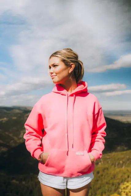 Zen Zip Chenille Applique Hoodie - Bermuda Pink chill life style