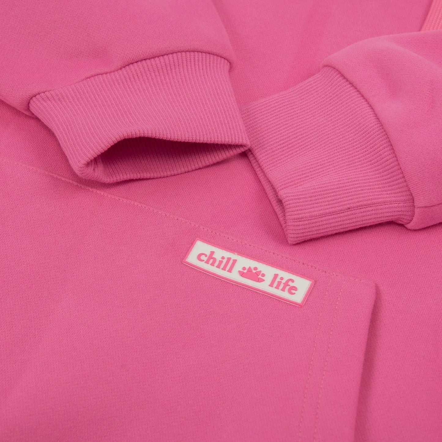 Zen Zip Chenille Applique Hoodie - Bermuda Pink chill life style
