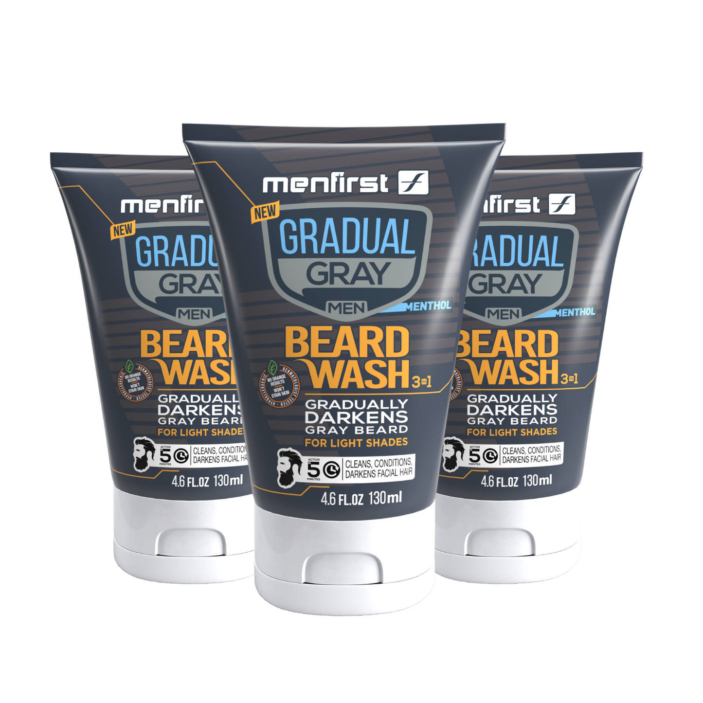 Menfirst Gradual Gray - Beard Wash - Natural Darkening Formula - 1 Pack - 4.6 oz Each - MENLL