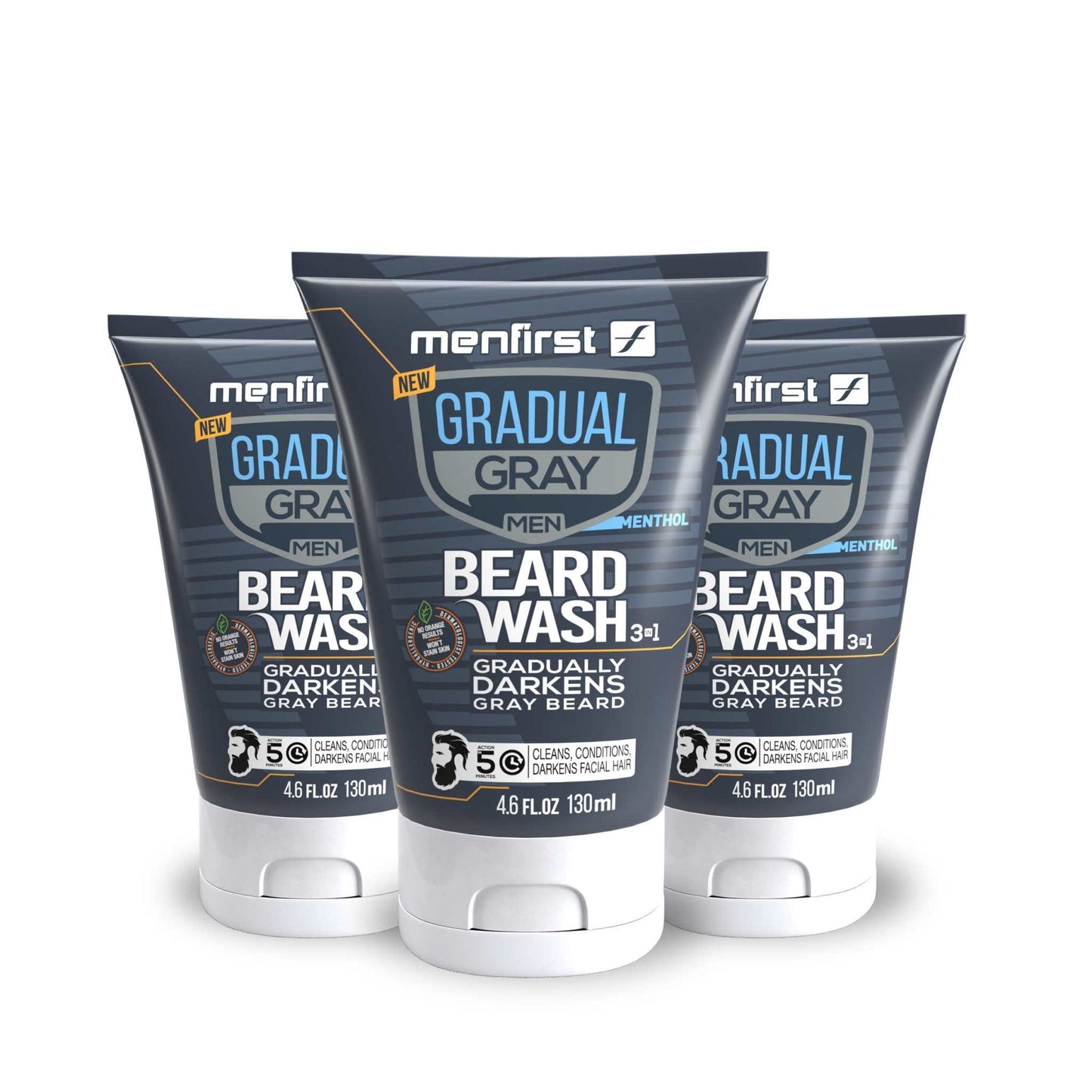 Menfirst Gradual Gray - Beard Wash - Natural Darkening Formula - 1 Pack - 4.6 oz Each - MENLL