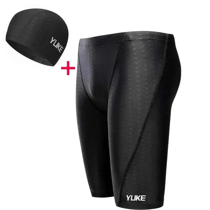 MENLL Black Swim Set Men's Waterproof Swim Shorts Goggles Cap Earplugs Sharkskin by MENLL