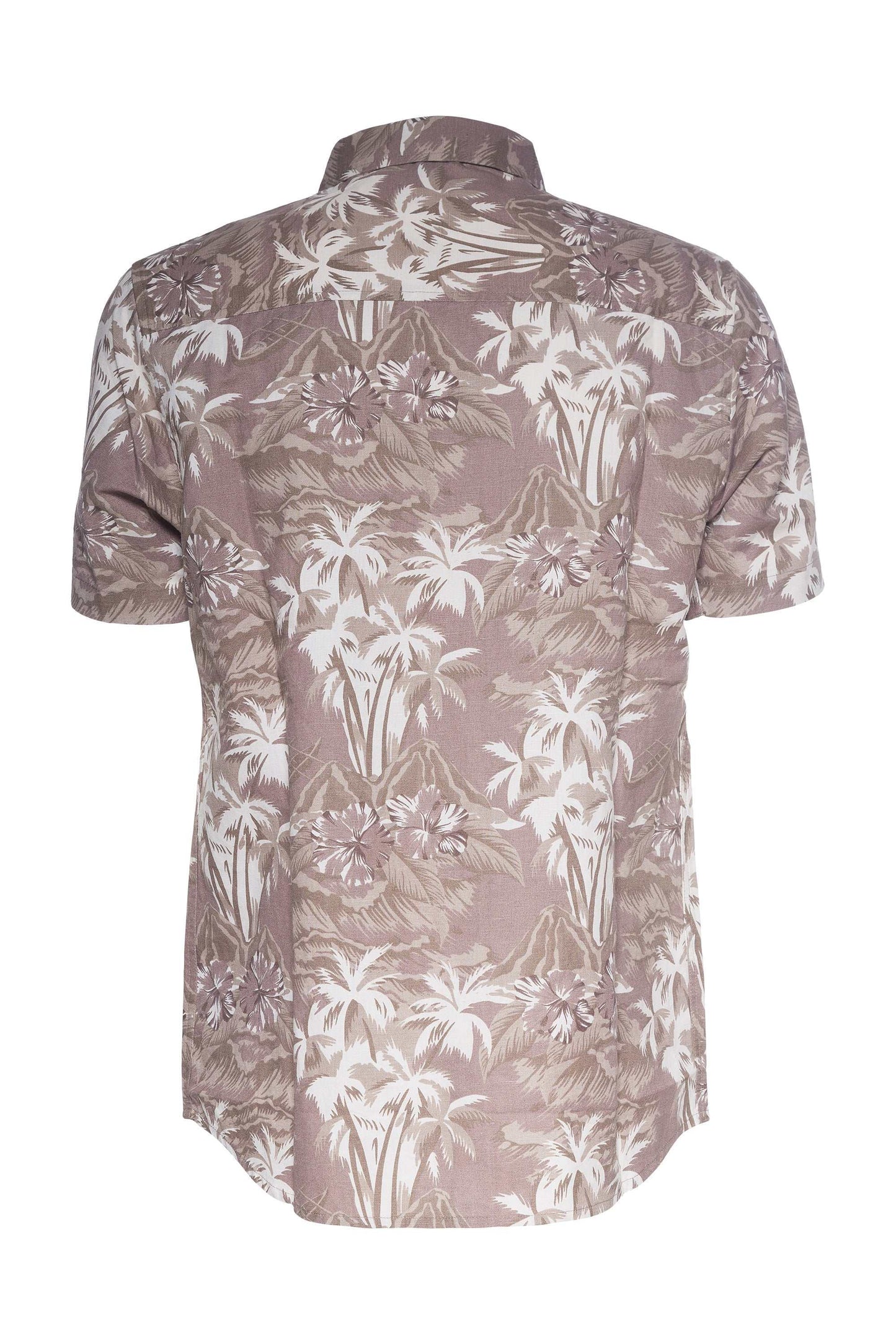 MENLL Printed Linen Shirt Men's Summer Palm Print Short Sleeve Top by MENLL