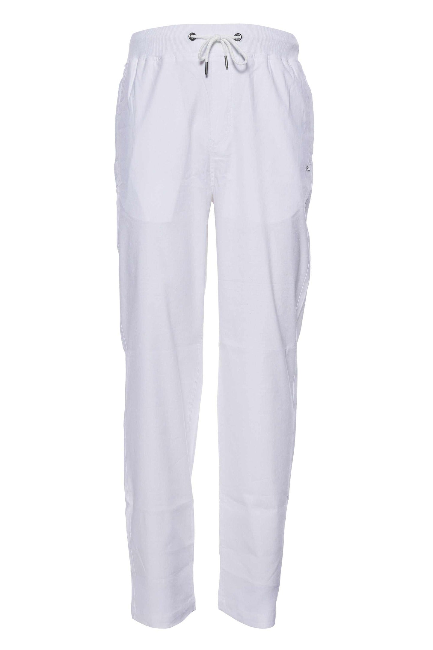 Nicholas linen pant with pockets, elastic waistband, and embroidered rabbit design.