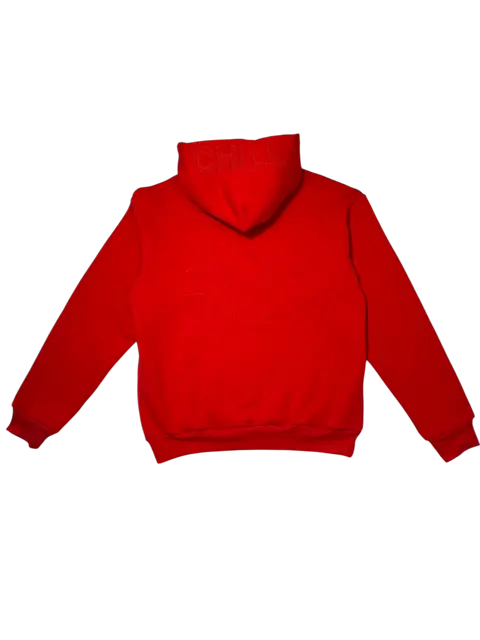 Zen Zip Chenille Applique Hoodie - Cherry Red chill life style