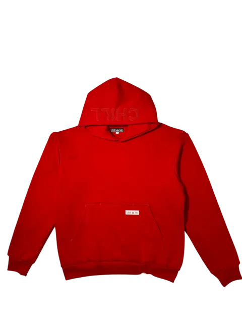 Zen Zip Chenille Applique Hoodie - Cherry Red chill life style