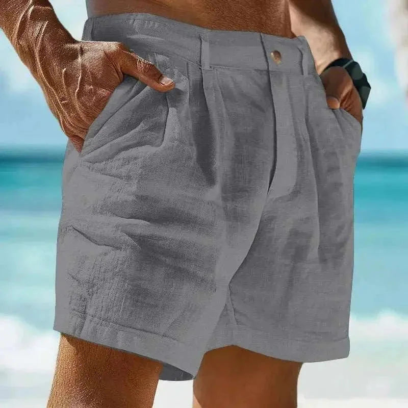 MENLL Premium Linen Cotton Beach Shorts Beige For Holidays by MENLL