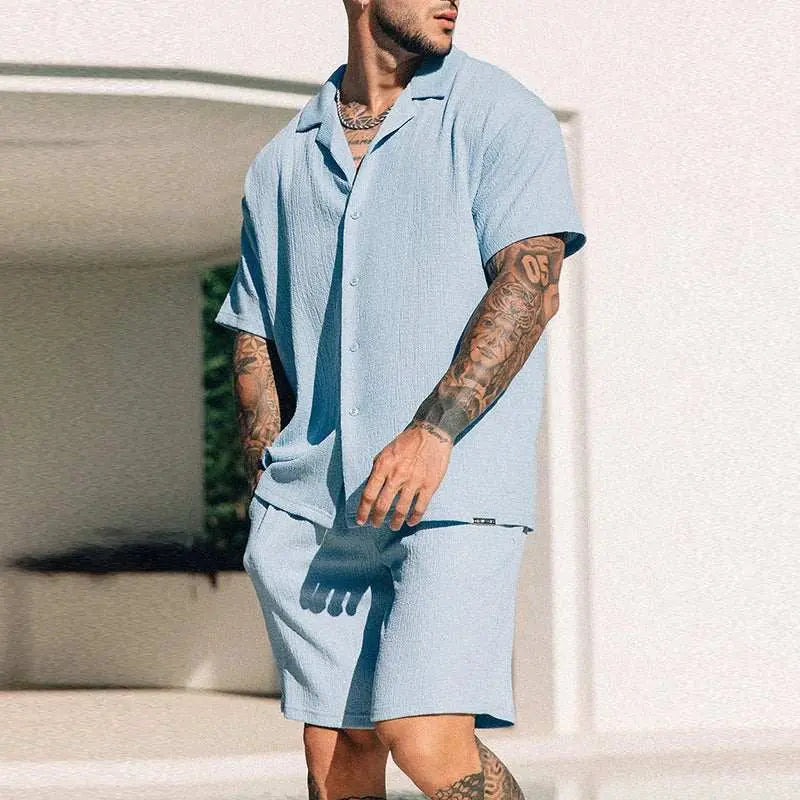 Sexikinis Swim Vintage Light Blue Men's Shorts Set Summer Outfit Casual & Comfy by Sexikinis Swim