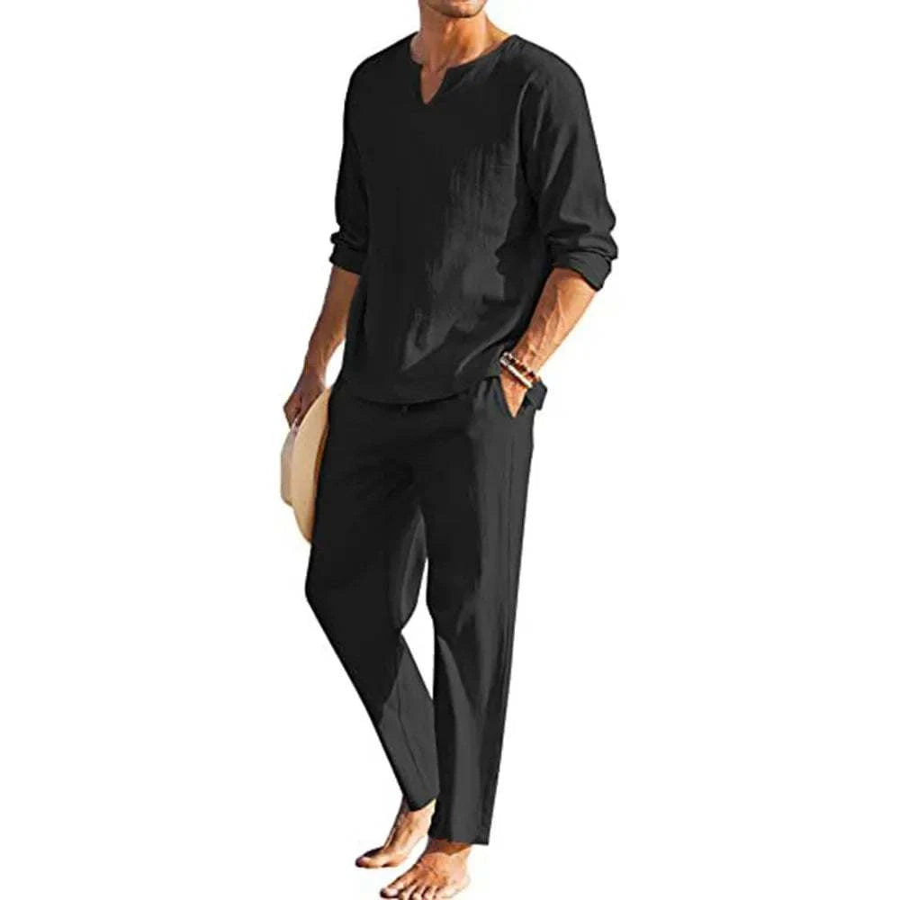 Casual Cotton Linen Two Piece Men Set - MENLL