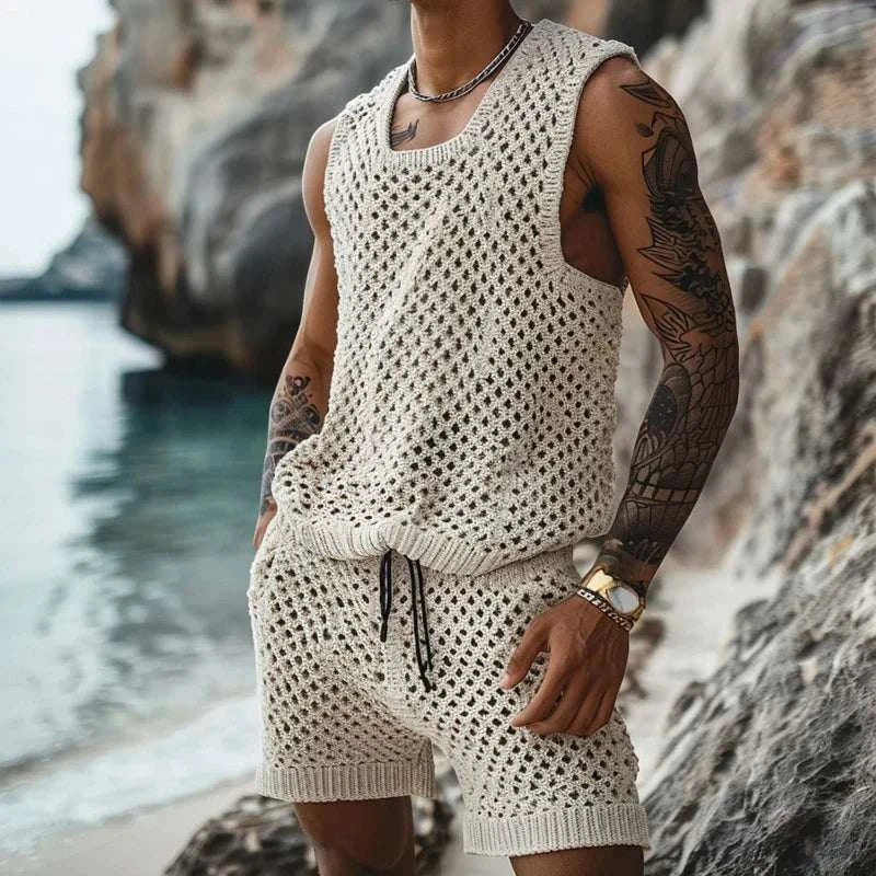 New Summer Men Knitted Two Piece Set Shorts set - MENLL