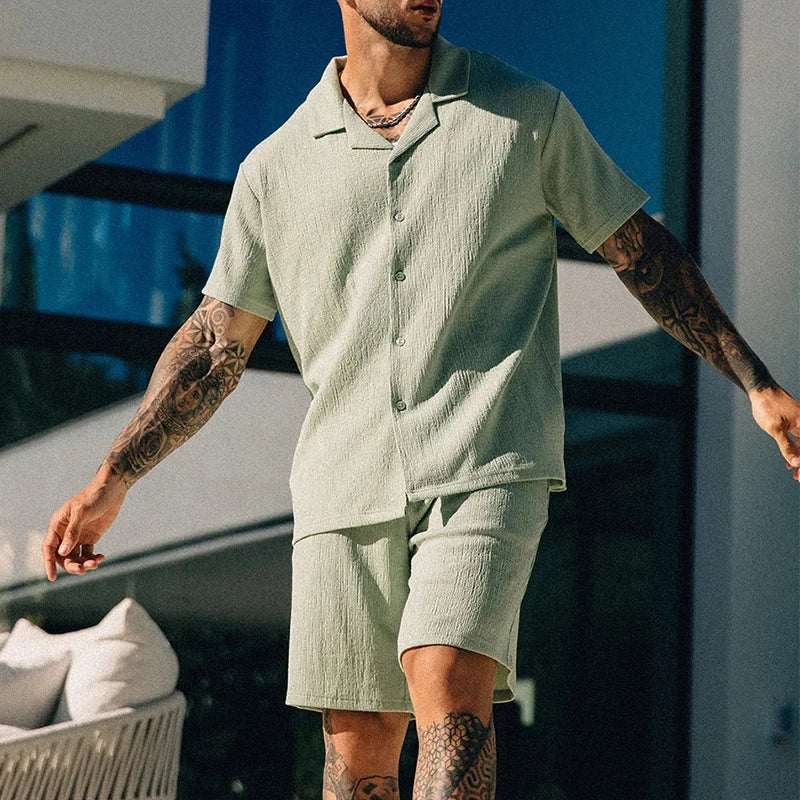 Vintage ShortsTwo Piece Men's Summer Beach Style set - MENLL