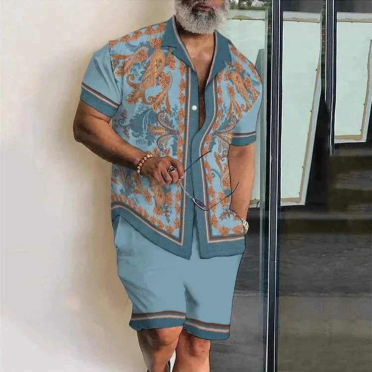 Men Beach Shirt Sets Retro Ethnic Style - MENLL