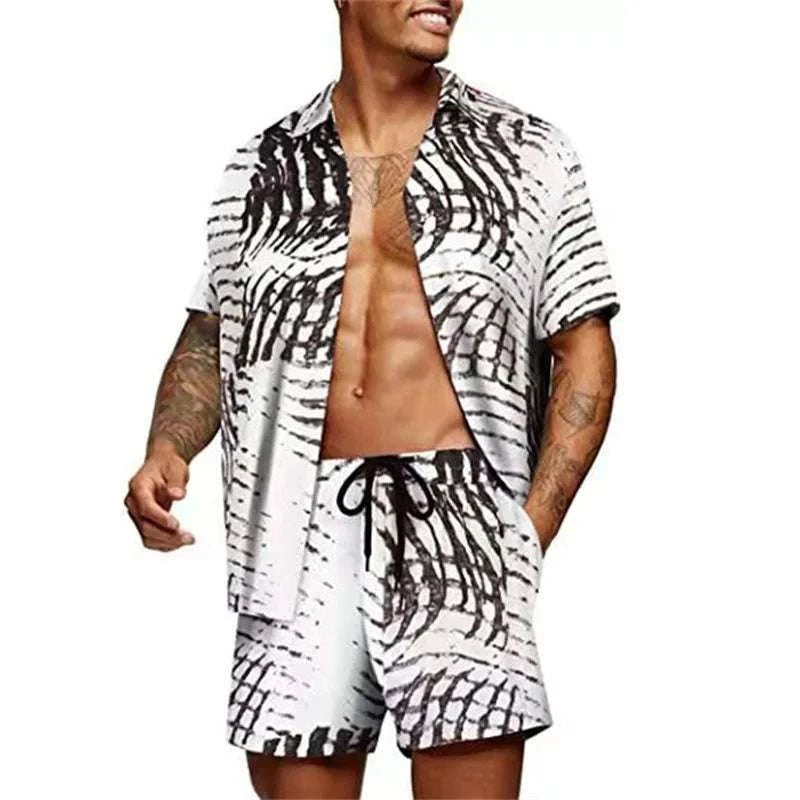 Floral Hawaiian two piece men beach shorts set - MENLL