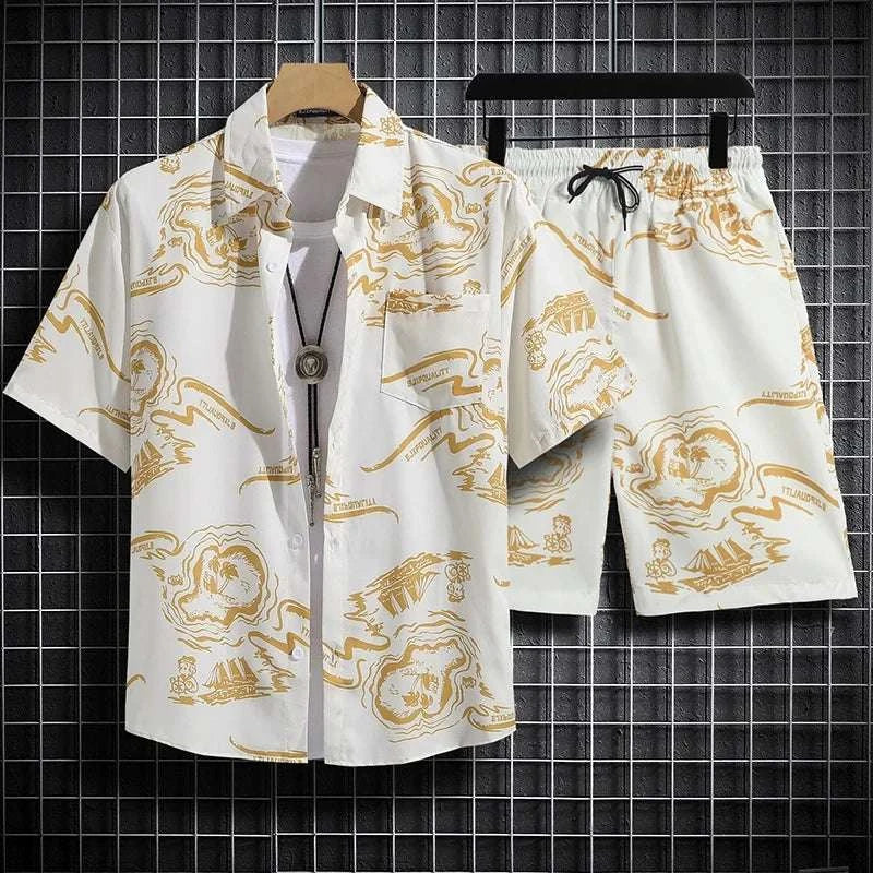 Floral Design men Beach short set - MENLL