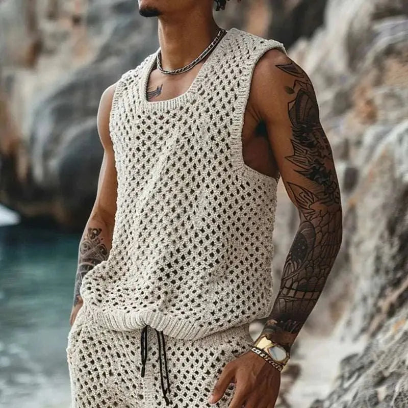 New Summer Men Knitted Two Piece Set Shorts set - MENLL