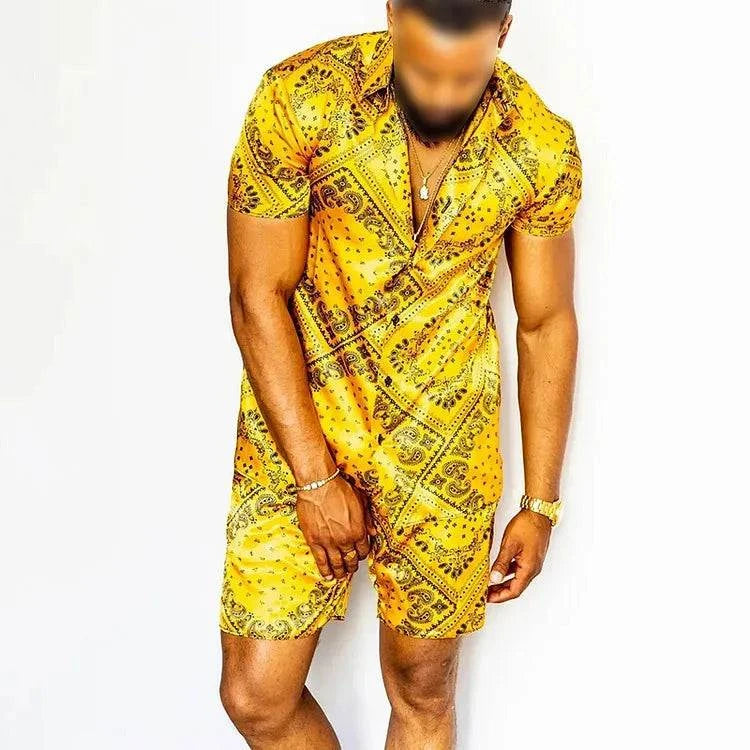 Men Beach Shirt Sets Retro Ethnic Style - MENLL