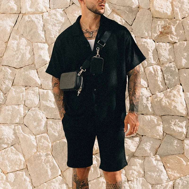 Vintage ShortsTwo Piece Men's Summer Beach Style set - MENLL