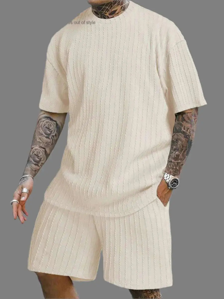 MENLL Linen Blend Resort Set Men's Bizard Style Two-Piece Vacation Outfit by MENLL