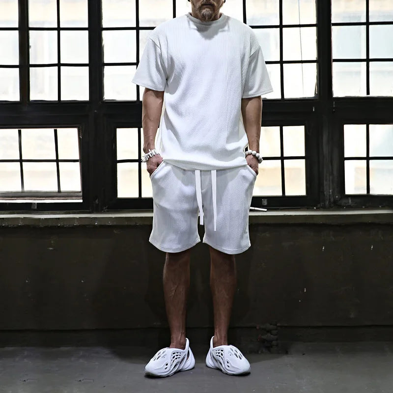 Men's Vacation Loose Beach Shorts Set, comfortable and stylish for beach adventures.