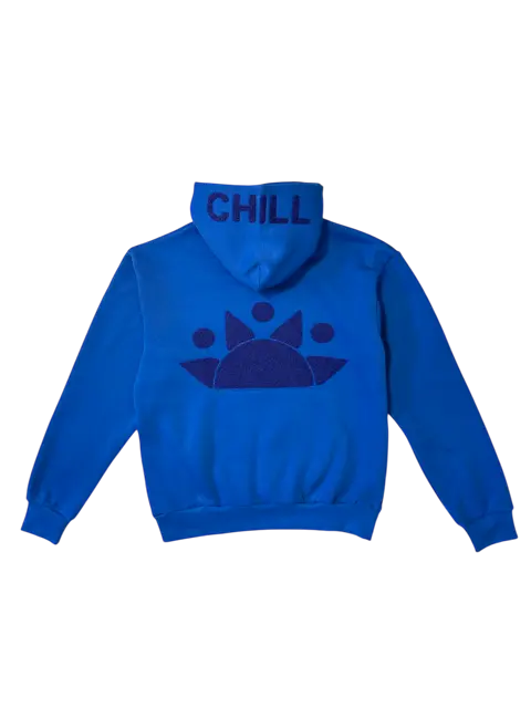 Zen Zip Chenille Applique Hoodie - Sapphire Blue chill life style