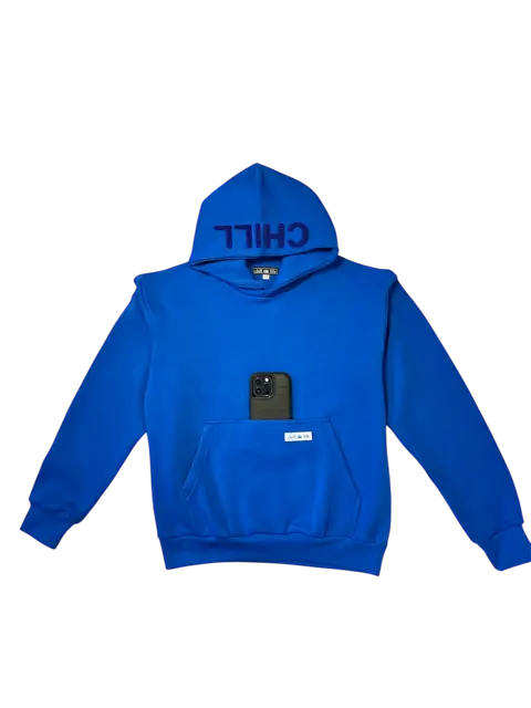 Zen Zip Chenille Applique Hoodie - Sapphire Blue chill life style