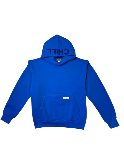 Zen Zip Chenille Applique Hoodie - Sapphire Blue chill life style