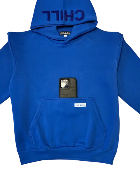 Zen Zip Chenille Applique Hoodie - Sapphire Blue chill life style