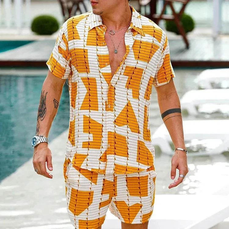 Men Beach Shirt Sets Retro Ethnic Style - MENLL