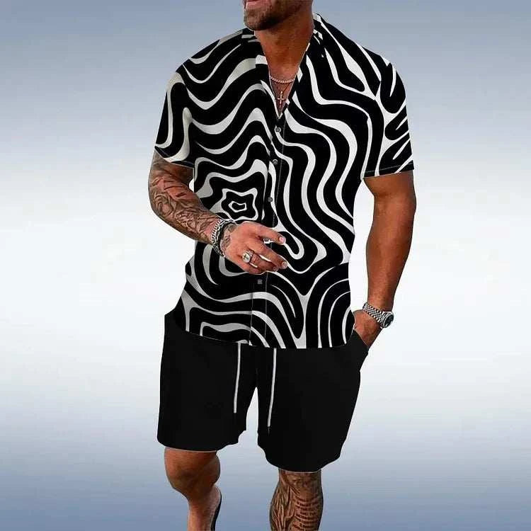 Men Beach Shirt Sets Retro Ethnic Style - MENLL