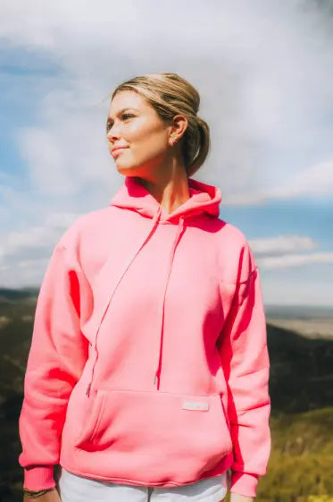 Zen Zip Chenille Applique Hoodie - Bermuda Pink chill life style