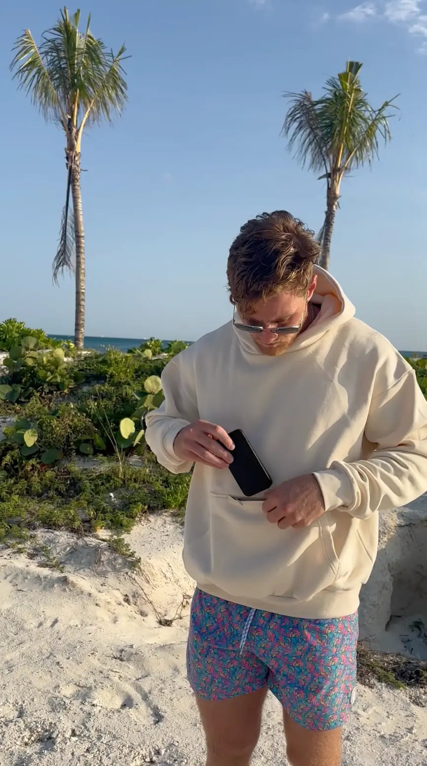 MENLL Cream Essentials Men's Athleisure Hoodie Zippered Pocket Casual Wear by MENLL