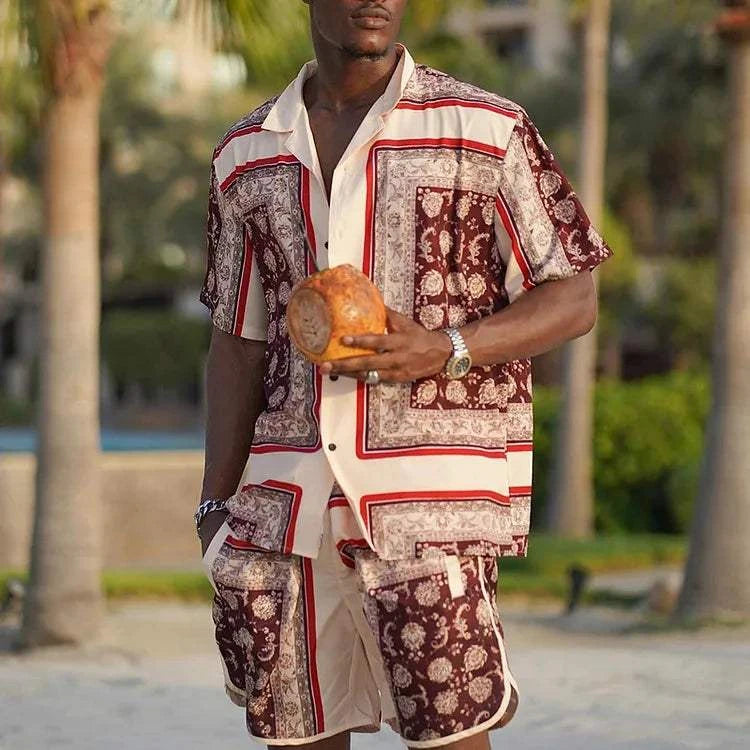 Men Beach Shirt Sets Retro Ethnic Style - MENLL