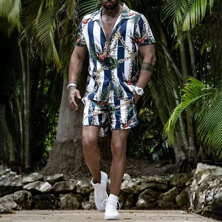 Men Beach Shirt Sets Retro Ethnic Style - MENLL