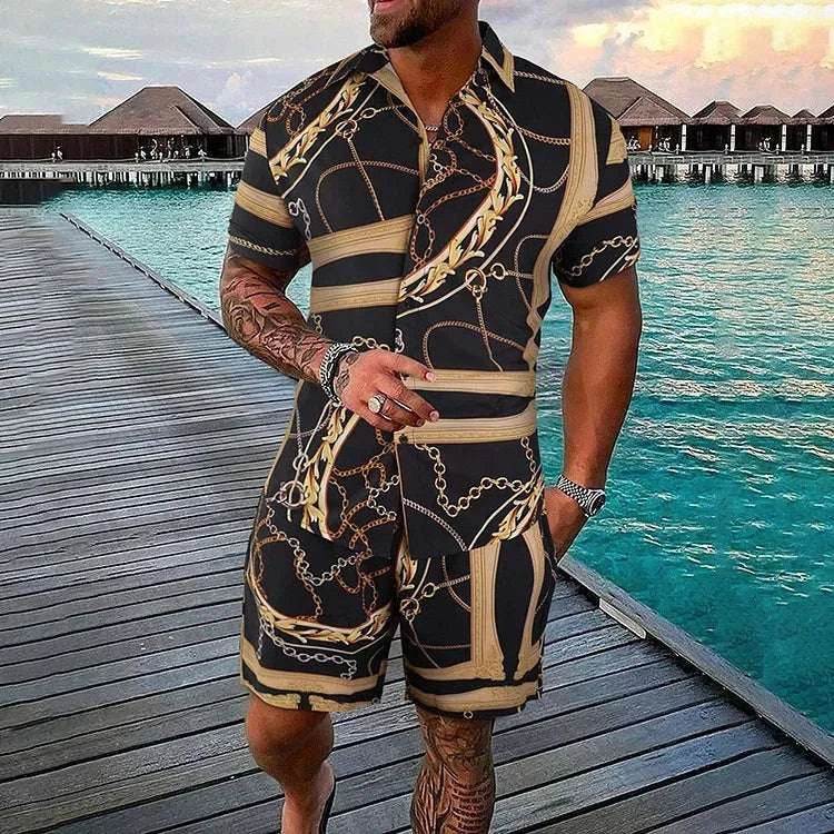 Men Beach Shirt Sets Retro Ethnic Style - MENLL