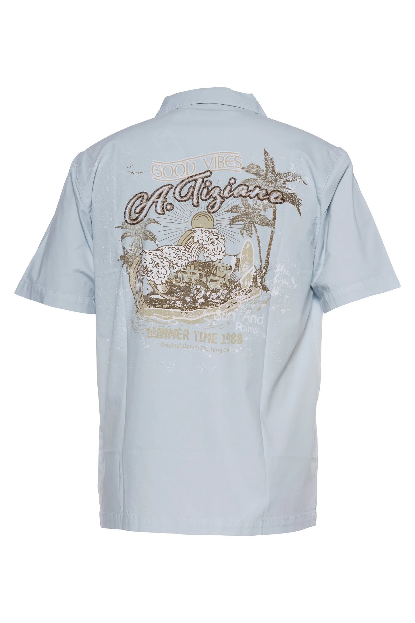 Men's Camp Shirt - Stretch Twill - Light Blue A.Tiziano