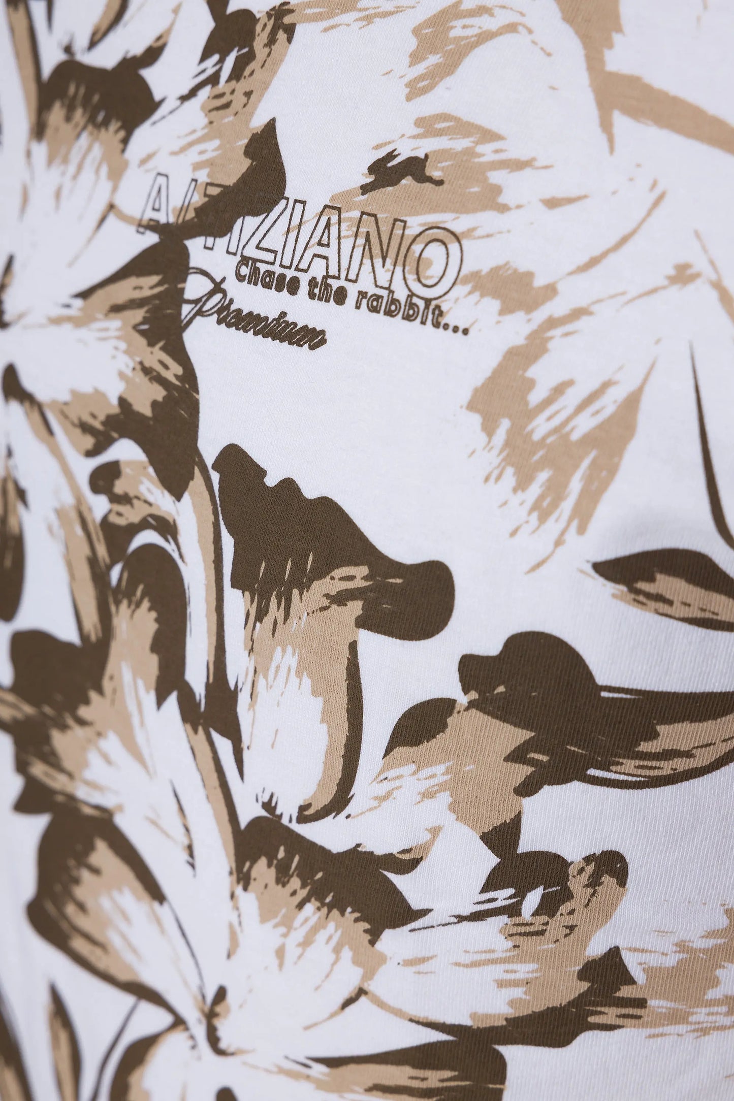 Men's T-Shirt - Floral Graphic - White Beige Premium A.Tiziano
