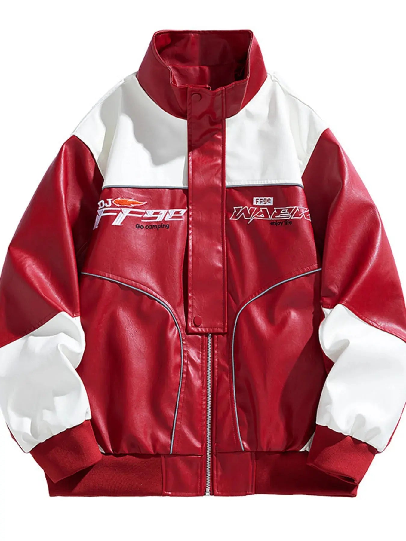 Trendsi Plus Size Leather Jacket Men's Racing Style Outerwear Unyielding Fit by Trendsi